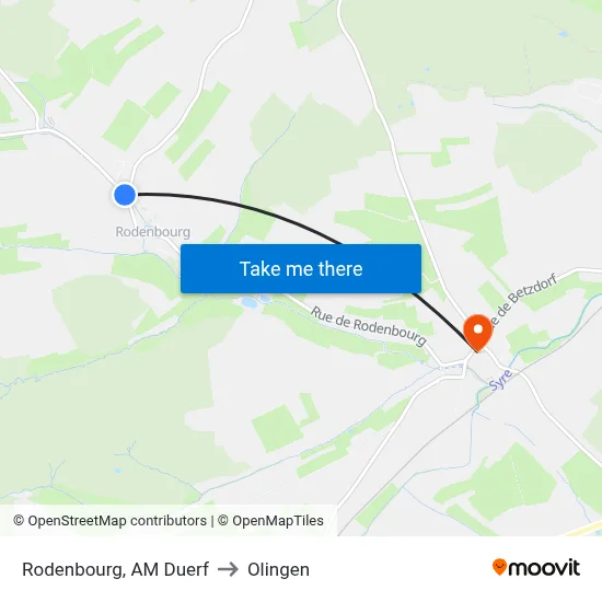 Rodenbourg, AM Duerf to Olingen map
