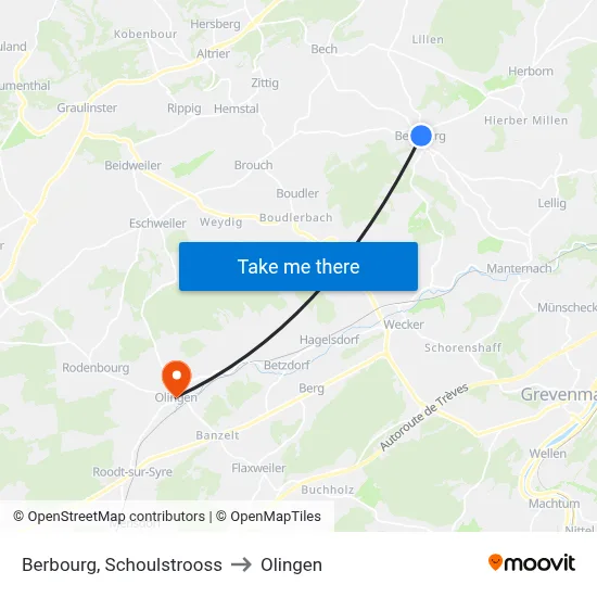 Berbourg, Schoulstrooss to Olingen map