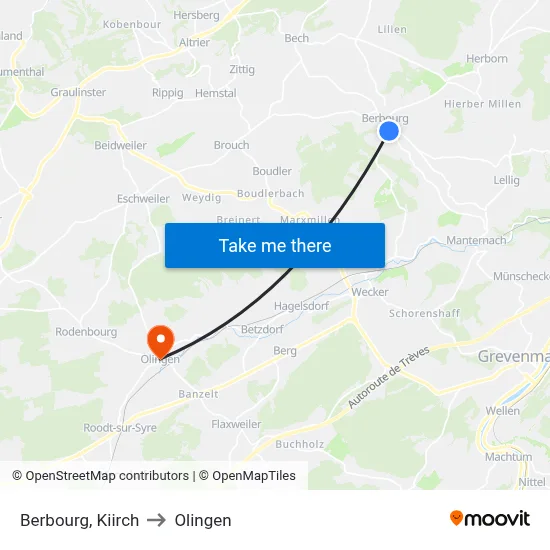 Berbourg, Kiirch to Olingen map