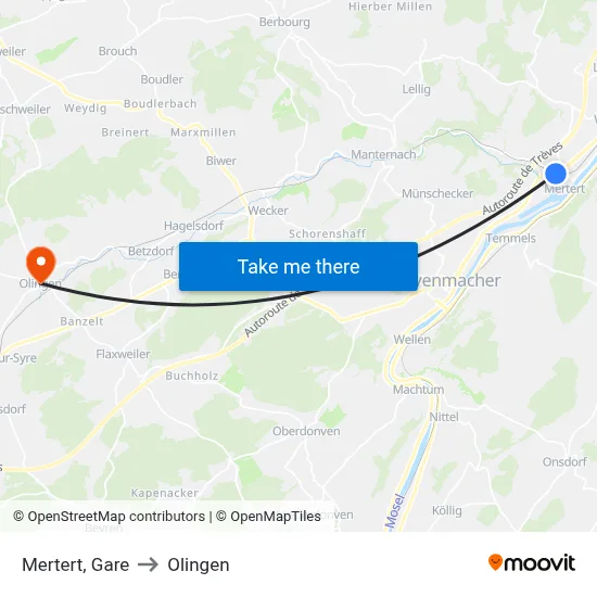 Mertert, Gare to Olingen map