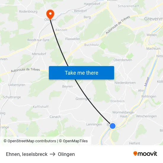 Ehnen, Ieselsbreck to Olingen map