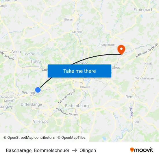 Bascharage, Bommelscheuer to Olingen map