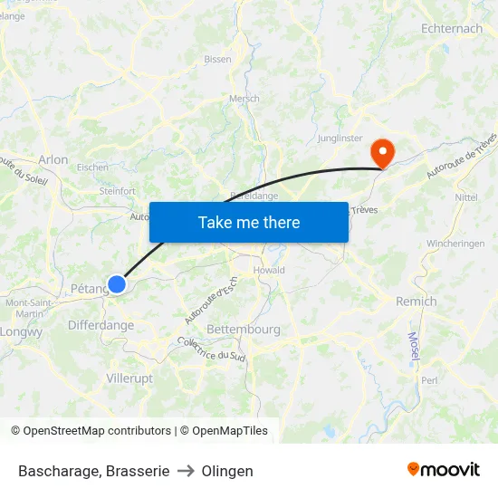 Bascharage, Brasserie to Olingen map