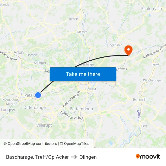 Bascharage, Treff/Op Acker to Olingen map
