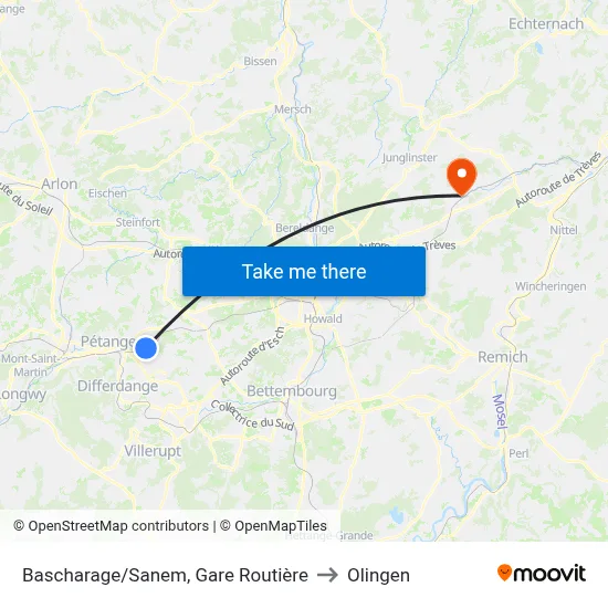 Bascharage/Sanem, Gare Routière to Olingen map