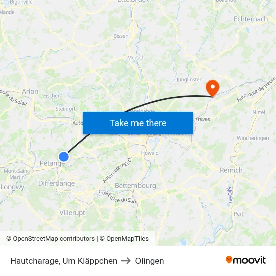 Hautcharage, Um Kläppchen to Olingen map