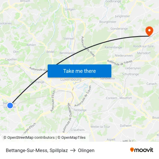 Bettange-Sur-Mess, Spillplaz to Olingen map