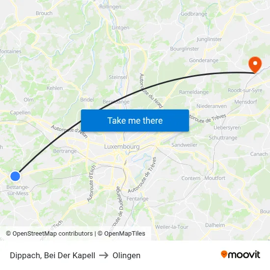 Dippach, Bei Der Kapell to Olingen map