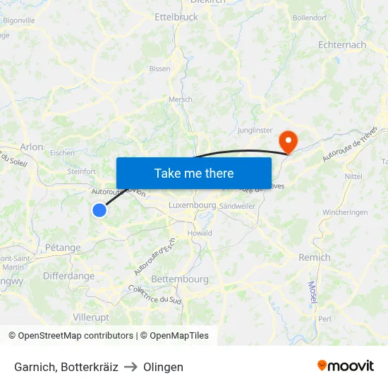 Garnich, Botterkräiz to Olingen map
