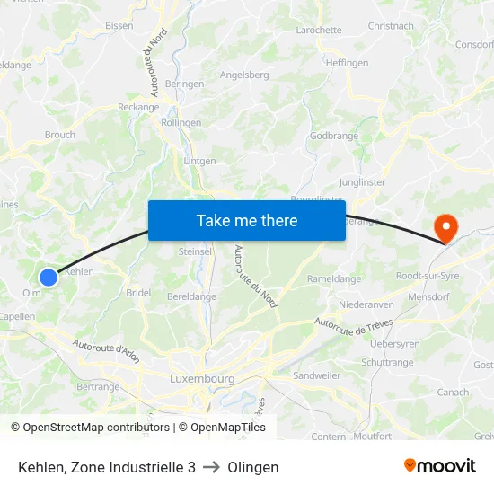 Kehlen, Zone Industrielle 3 to Olingen map