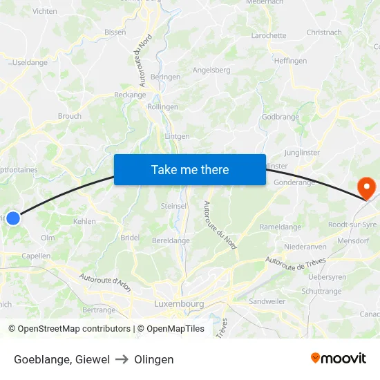 Goeblange, Giewel to Olingen map
