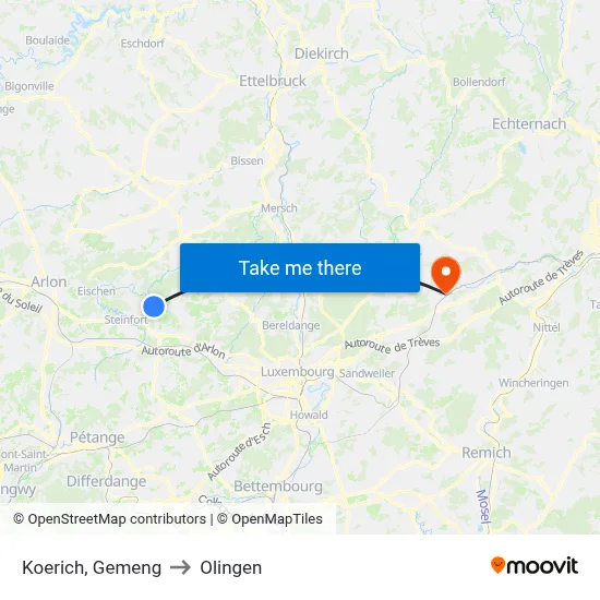 Koerich, Gemeng to Olingen map