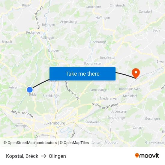 Kopstal, Bréck to Olingen map
