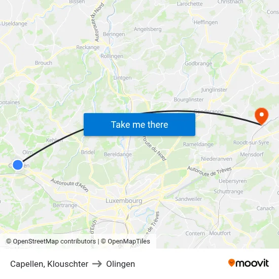 Capellen, Klouschter to Olingen map