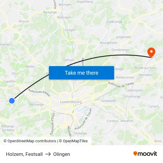 Holzem, Festsall to Olingen map