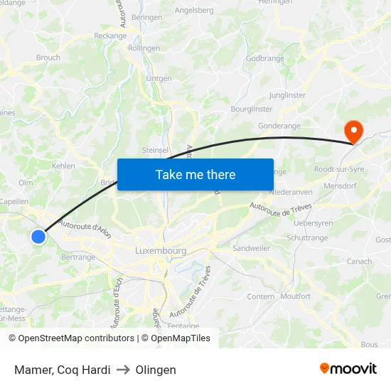 Mamer, Coq Hardi to Olingen map