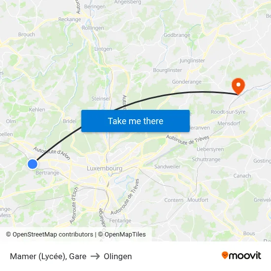 Mamer (Lycée), Gare to Olingen map