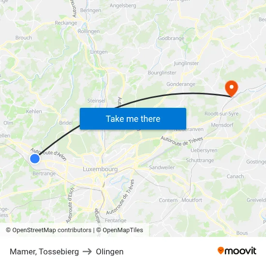 Mamer, Tossebierg to Olingen map