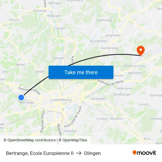 Bertrange, Ecole Européenne II to Olingen map