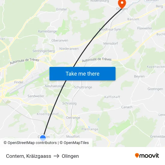 Contern, Kräizgaass to Olingen map