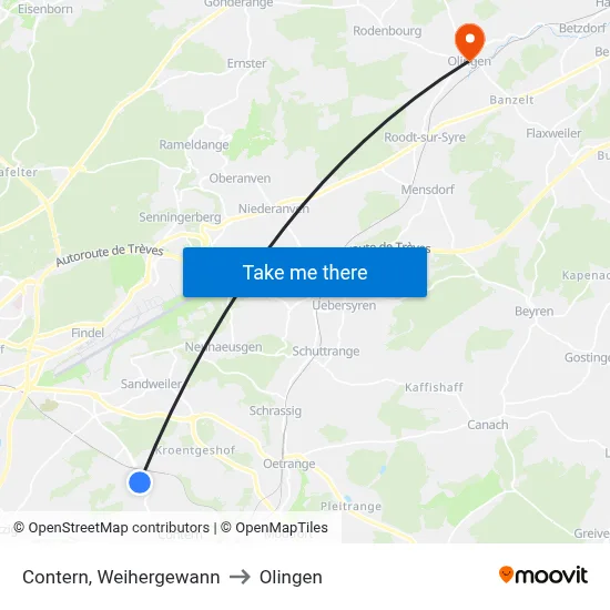 Contern, Weihergewann to Olingen map