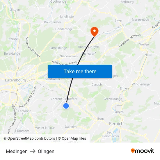 Medingen to Olingen map
