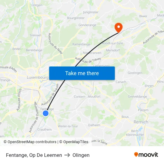 Fentange, Op De Leemen to Olingen map