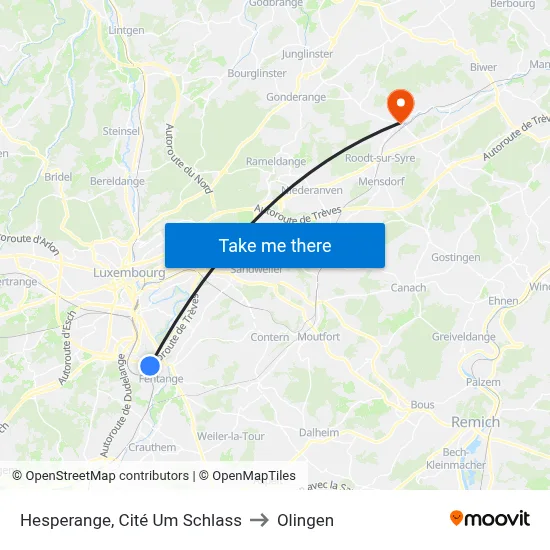 Hesperange, Cité Um Schlass to Olingen map