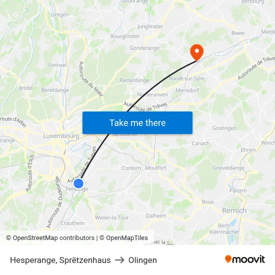 Hesperange, Sprëtzenhaus to Olingen map