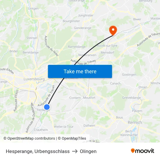 Hesperange, Urbengsschlass to Olingen map