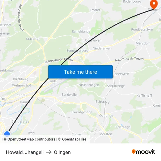 Howald, Jhangeli to Olingen map