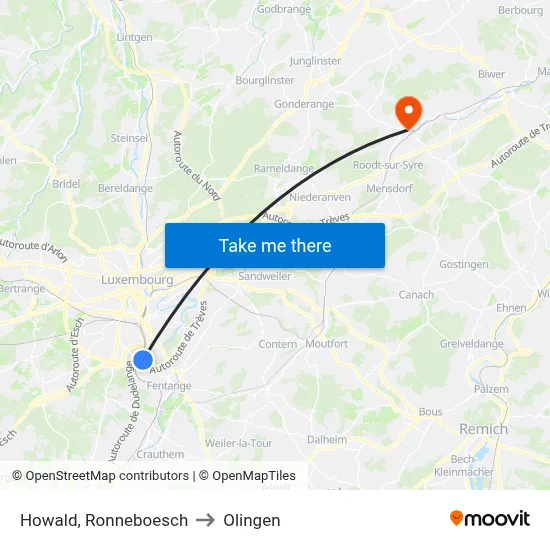 Howald, Ronneboesch to Olingen map