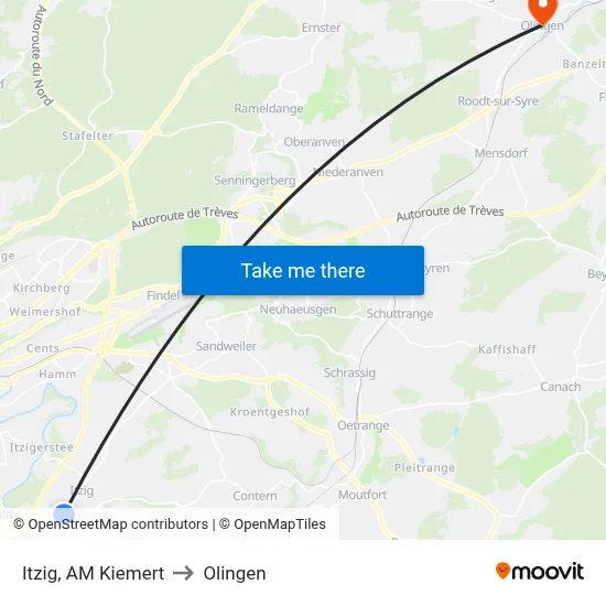 Itzig, AM Kiemert to Olingen map