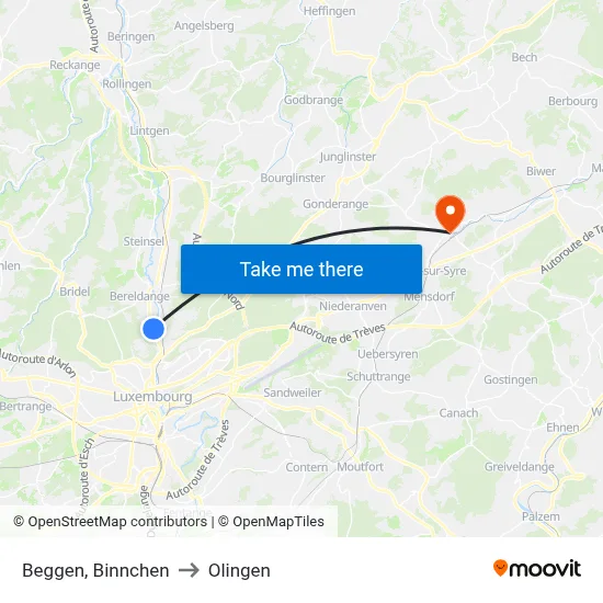 Beggen, Binnchen to Olingen map
