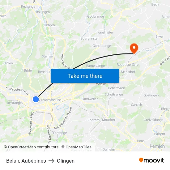 Belair, Aubépines to Olingen map