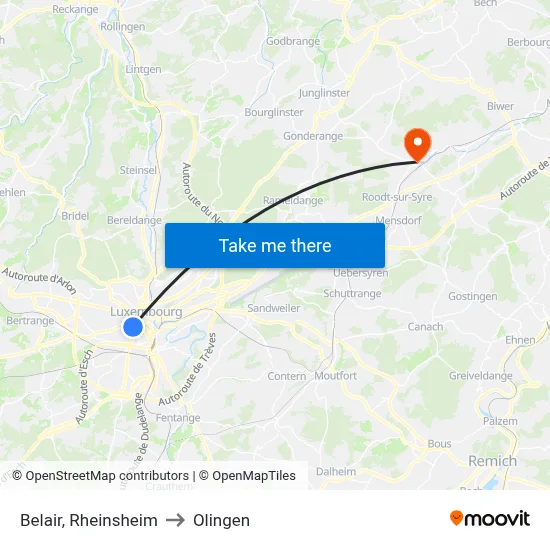 Belair, Rheinsheim to Olingen map