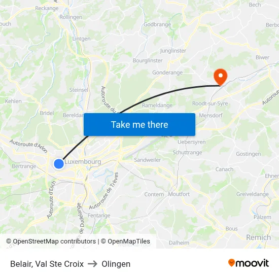Belair, Val Ste Croix to Olingen map
