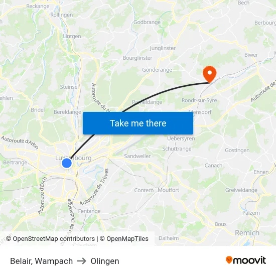 Belair, Wampach to Olingen map