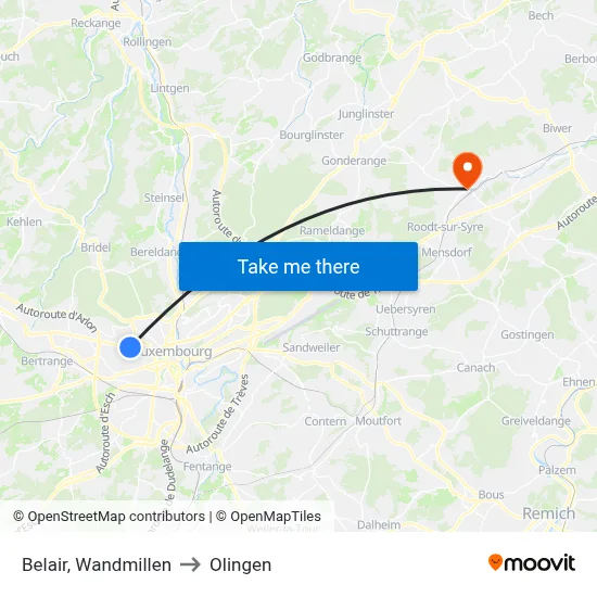 Belair, Wandmillen to Olingen map