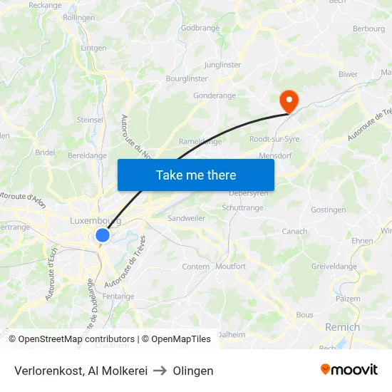 Verlorenkost, Al Molkerei to Olingen map