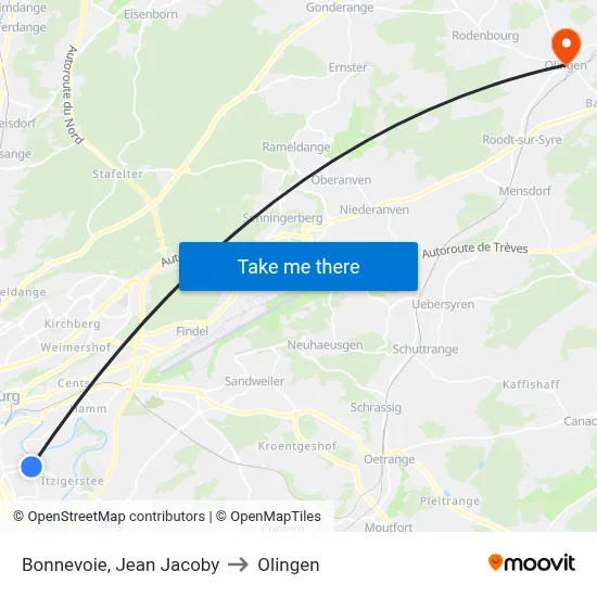 Bonnevoie, Jean Jacoby to Olingen map