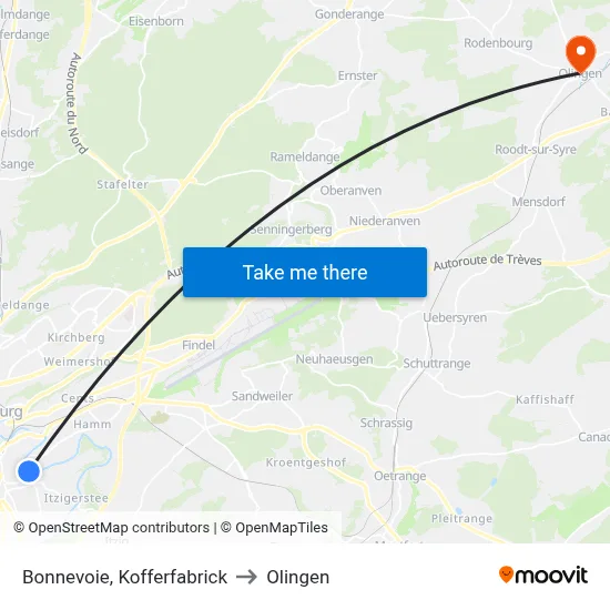 Bonnevoie, Kofferfabrick to Olingen map