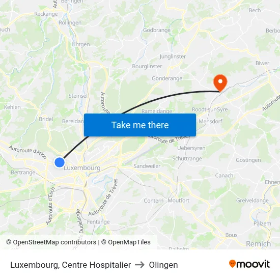 Luxembourg, Centre Hospitalier to Olingen map