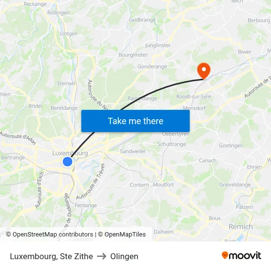 Luxembourg, Ste Zithe to Olingen map
