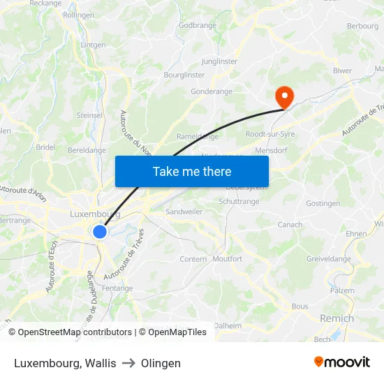 Luxembourg, Wallis to Olingen map