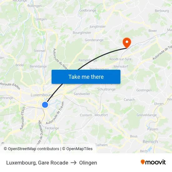 Luxembourg, Gare Rocade to Olingen map