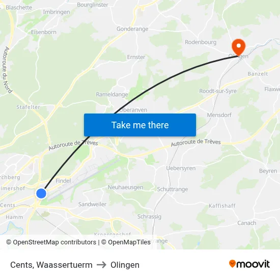 Cents, Waassertuerm to Olingen map