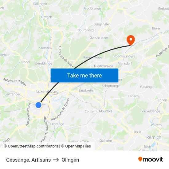 Cessange, Artisans to Olingen map
