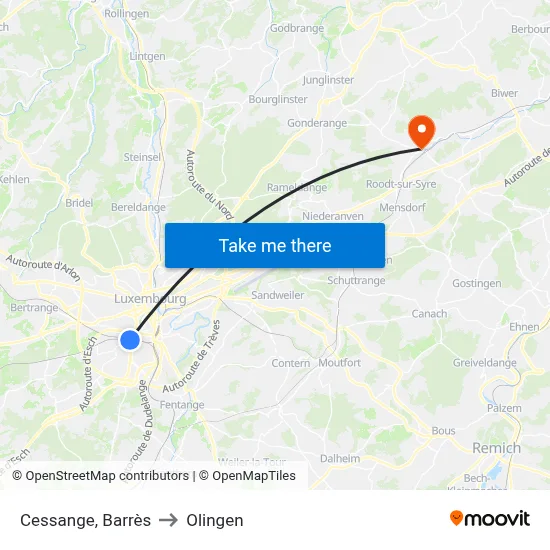 Cessange, Barrès to Olingen map