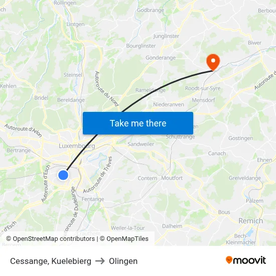 Cessange, Kuelebierg to Olingen map
